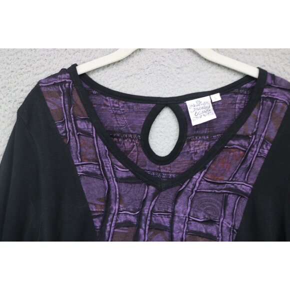 Parsley & Sage Purple and Black 3/4 Sleeve Dress-Size Large-BOHO-Whimsigoth - Picture 5 of 11